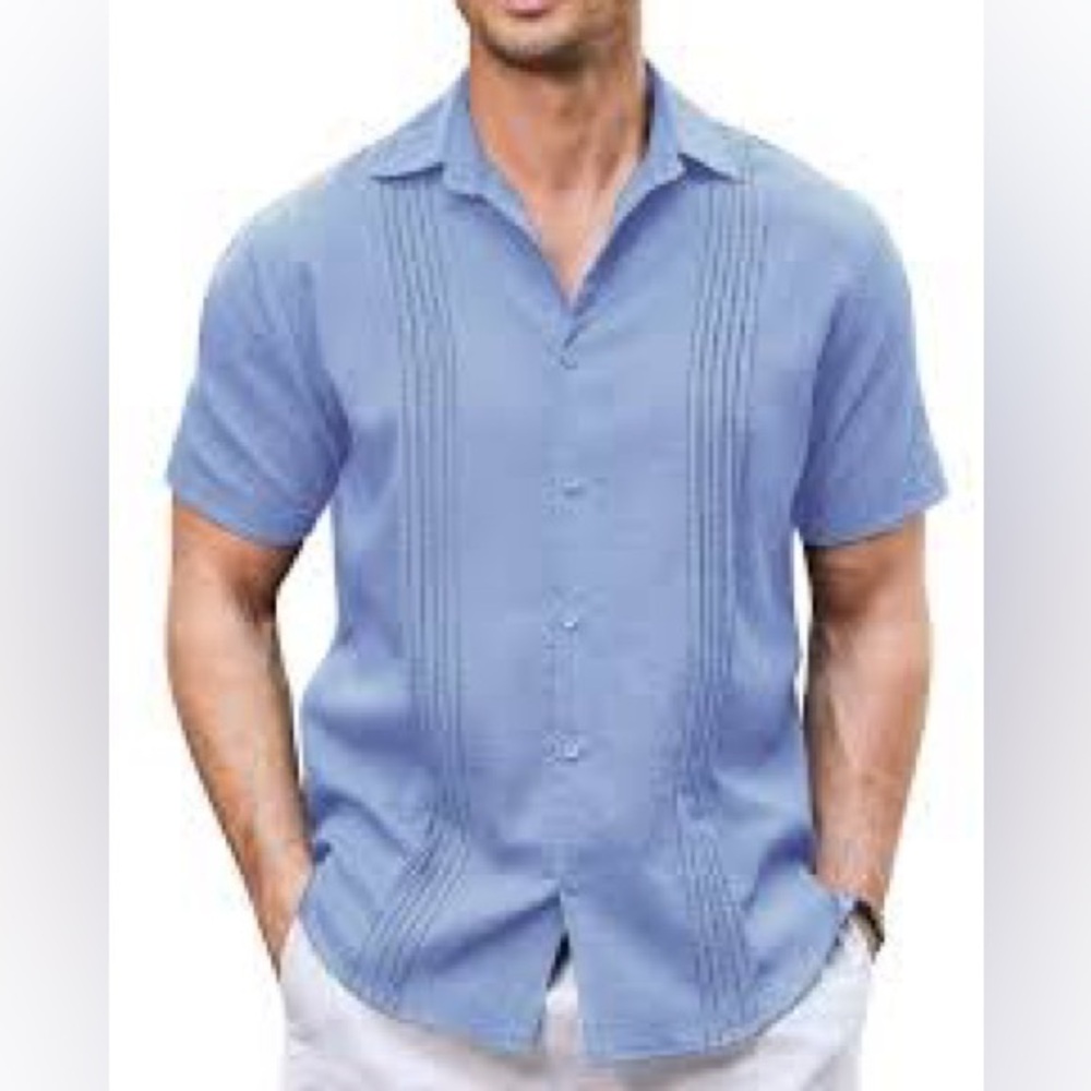 Coofandy Blue collared short sleeve shirt with argyle detail button down size XL